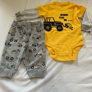 Carter's Yellow and Gray Construction Baby Set